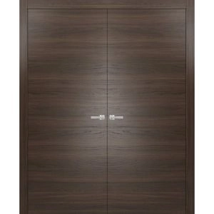 Solid French Double Doors | Planum 0010 Chocolate Ash | Wood Solid Panel Frame Trims | Closet Bedroom