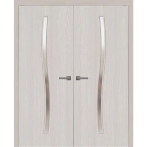 Interior Solid French Double Doors 36 x 80 inches | BASIC 3002 Ash Franko | Wood Interior Solid Panel Frame | Closet Bedroom Modern Doors