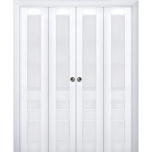 Sliding Closet Double Bi-fold Doors | Veregio 7411 White Silk | Sturdy Tracks Moldings Trims Hardware Set | Wood Solid Bedroom Wardrobe Doors 