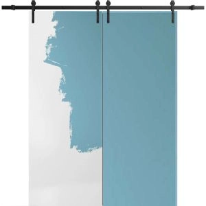Sliding Double Barn Doors with Hardware | Planum 0010 Primed | 13FT Rail Hangers Sturdy Set | Modern Solid Panel Interior Hall Bedroom Bathroom Door