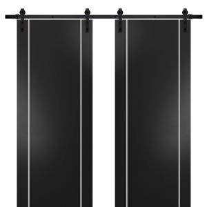 Sturdy Double Barn Door with Hardware | Planum 0410 Matte Black | 13FT Rail Hangers Heavy Set | Modern Solid Panel Interior Doors