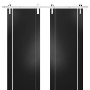 Sturdy Double Barn Door with Hardware | Planum 0410 Matte Black | Silver 13FT Rail Hangers Heavy Set | Modern Solid Panel Interior Doors