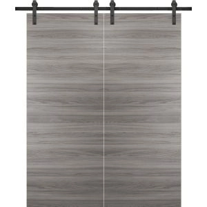Planum 0010 Modern Interior Solid Wood Flush Closet Double Barn Doors Ginger Ash with Track 13FT Rail Hardware Set