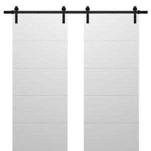 Sliding Double Barn Doors with Hardware | Planum 0770 Painted White Matte | 13FT Rail Hangers Sturdy Set | Modern Solid Panel Interior Hall Bedroom Bathroom Door