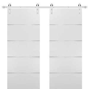 Planum 0020 Interior Modern Closet Double Barn Doors White Silk with Black Hardware Rails 13FT