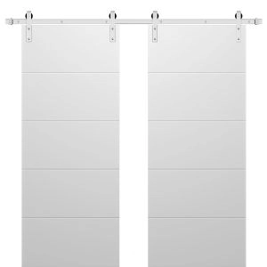 Sliding Double Barn Doors with Hardware | Planum 0770 Painted White Matte | Silver 13FT Rail Hangers Sturdy Set | Modern Solid Panel Interior Hall Bedroom Bathroom Door ? United Porte