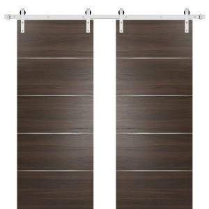 Sliding Double Barn Doors with Hardware | Planum 0020 Chocolate Ash | 13FT Rail Hangers Sturdy Set | Modern Solid Panel Interior Hall Bedroom Bathroom Door