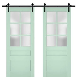 Sturdy Double Barn Door | Veregio 7339 Oliva with Frosted Glass | 13FT Rail Hangers Heavy Set | Solid Panel Interior Doors