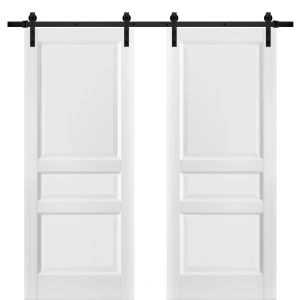 Sliding Double Barn Doors with Hardware | Lucia 31 White Silk | 13FT Rail Hangers Sturdy Set | Pantry Kitchen 3-Panel Wooden Solid Panel Interior Hall Bedroom Bathroom Door