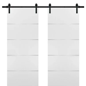 Planum 0020 Interior Modern Closet Double Barn Doors White Silk with Black Hardware Rails 13FT