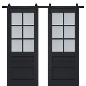 Sturdy Double Barn Door | Veregio 7339 Antracite with Frosted Glass | 13FT Rail Hangers Heavy Set | Solid Panel Interior Doors