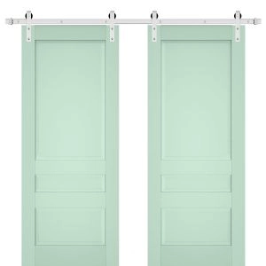 Sturdy Double Barn Door | Veregio 7411 Oliva | Silver 13FT Rail Hangers Heavy Set | Solid Panel Interior Doors
