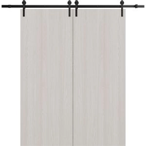 Modern Double Barn Door 36 x 80 inches | BASIC 3001 Ash Franko | 13FT Rail Track Set | Solid Panel Interior Doors
