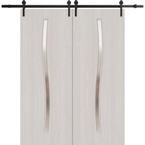 Modern Double Barn Door 36 x 80 inches | BASIC 3002 Ash Franko | 13FT Rail Track Set | Solid Panel Interior Doors