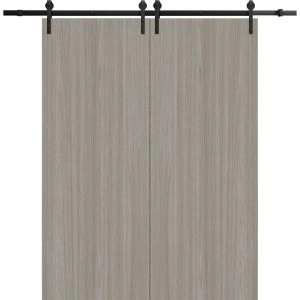 Modern Double Barn Door 36 x 80 inches | BASIC 3001 Oak Franko | 13FT Rail Track Set | Solid Panel Interior Doors