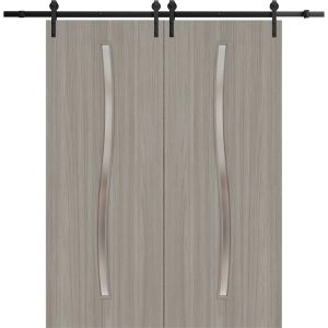 Modern Double Barn Door 36 x 80 inches | BASIC 3002 Oak Franko | 13FT Rail Track Set | Solid Panel Interior Doors