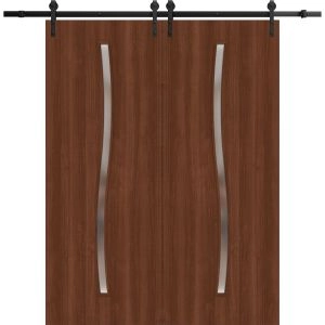 Modern Double Barn Door 36 x 80 inches | BASIC 3002 Walnut Franko | 13FT Rail Track Set | Solid Panel Interior Doors