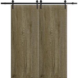 Modern Double Barn Door 36 x 80 inches | BASIC 3001 Antique Oak | 13FT Rail Track Set | Solid Panel Interior Doors