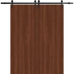 Modern Double Barn Door 36 x 80 inches | BASIC 3001 Walnut Franko | 13FT Rail Track Set | Solid Panel Interior Doors