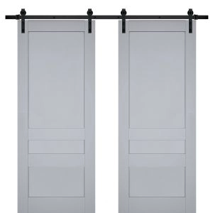 Sturdy Double Barn Door | Veregio 7411 Matte Grey | 13FT Rail Hangers Heavy Set | Solid Panel Interior Doors