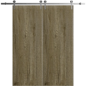 Modern Double Barn Door 36 x 80 inches | BASIC 3001 Antique Oak | 13FT Silver Rail Track Set | Solid Panel Interior Doors