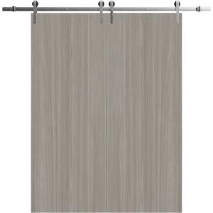 Modern Double Barn Door 36 x 80 inches | BASIC 3001 Oak Franko | 13FT Silver Rail Track Set | Solid Panel Interior Doors
