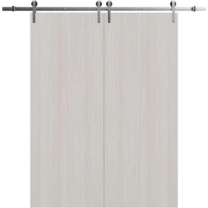 Modern Double Barn Door 36 x 80 inches | BASIC 3001 Ash Franko | 13FT Silver Rail Track Set | Solid Panel Interior Doors