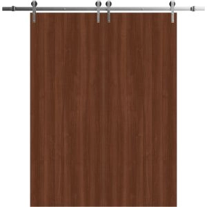 Modern Double Barn Door 36 x 80 inches | BASIC 3001 Walnut Franko | 13FT Silver Rail Track Set | Solid Panel Interior Doors