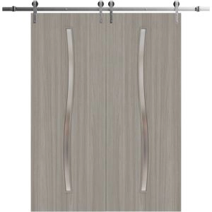 Modern Double Barn Door 36 x 80 inches | BASIC 3002 Oak Franko | 13FT Silver Rail Track Set | Solid Panel Interior Doors