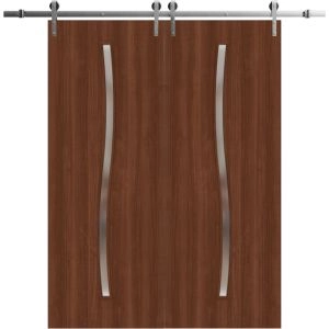 Modern Double Barn Door 36 x 80 inches | BASIC 3002 Walnut Franko | 13FT Silver Rail Track Set | Solid Panel Interior Doors