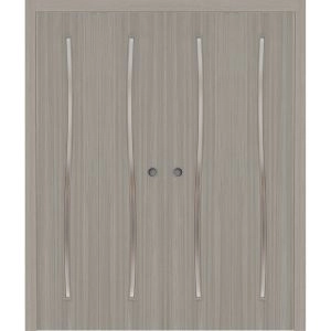 Sliding Closet Double Bi-fold Doors 72 x 80 inches | BASIC 3002 Oak Franko | Sturdy Tracks Moldings Trims Hardware Set | Wood Solid Bedroom Wardrobe Doors