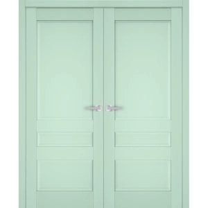 Interior Solid French Double Doors | Veregio 7411 Oliva | Wood Solid Panel Frame Trims | Closet Bedroom Sturdy Doors 