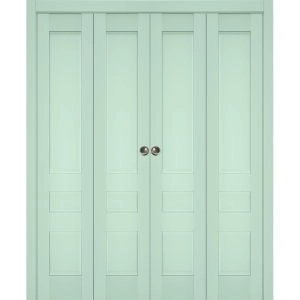 Sliding Closet Double Bi-fold Doors | Veregio 7411 Oliva | Sturdy Tracks Moldings Trims Hardware Set | Wood Solid Bedroom Wardrobe Doors 