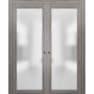 Planum 2102 Interior Sliding Closet Double Pocket Doors Ginger Ash with Frames Tracks Pulls