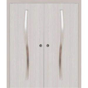Sliding French Double Pocket Doors 36 x 80 inches | BASIC 3002 Ash Franko | Kit Rail Hardware | Solid Wood Interior Bedroom Modern Doors
