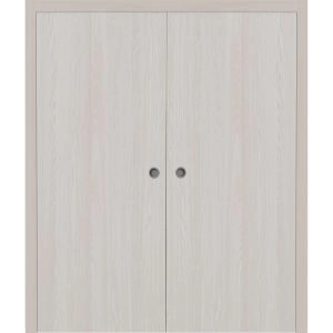 Sliding French Double Pocket Doors 36 x 80 inches | BASIC 3001 Ash Franko | Kit Rail Hardware | Solid Wood Interior Bedroom Modern Doors