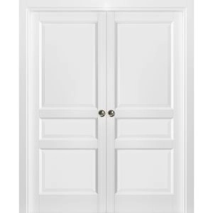 French Double Pocket Doors | Lucia 31 White Silk | Kit Trims Rail Hardware | Solid Wood Interior Pantry Kitchen Bedroom Sliding Closet Sturdy Door