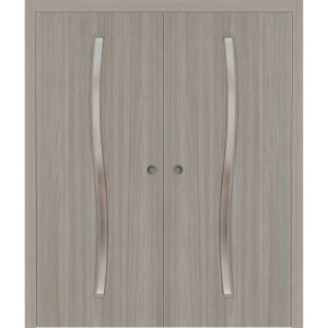 Sliding French Double Pocket Doors 36 x 80 inches | BASIC 3002 Oak Franko | Kit Rail Hardware | Solid Wood Interior Bedroom Modern Doors