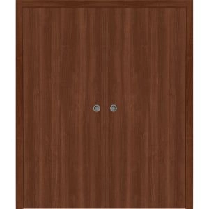Sliding French Double Pocket Doors 36 x 80 inches | BASIC 3001 Walnut Franko | Kit Rail Hardware | Solid Wood Interior Bedroom Modern Doors