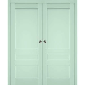 Sliding French Double Pocket Doors | Veregio 7411 Oliva | Kit Trims Rail Hardware | Solid Wood Interior Bedroom Sturdy Doors
