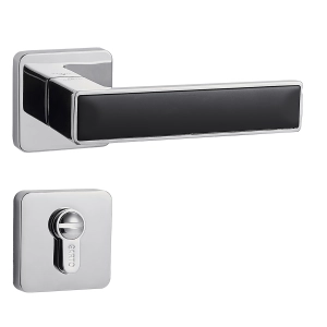 Door Euro Handle TURIN for Magnetic Lock, Chrome and Black Leather, Privacy