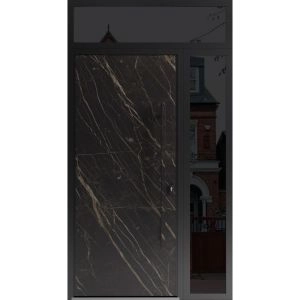 Front Exterior Prehung Steel Door / Dekton 0118 Natural Noir / Side and Top Exterior Window Sidelite / Entry Metal Modern Painted W36+16" x H80+16" Left hand Inswing