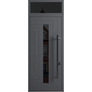 Front Exterior Prehung Steel Door / Ronex 0130 Grey 96" / Transom Window Sidelite / Entry Metal Modern Painted W36" x H96+16" Left hand Inswing