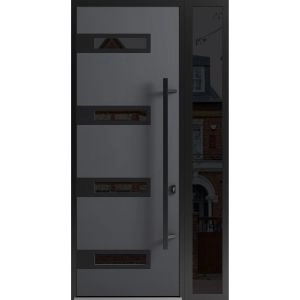 Front Exterior Prehung Steel Door / Ronex 0131 Grey 96" / Sidelight Exterior Window Sidelite / Entry Metal Modern Painted W36+12" x H96" Left hand Inswing