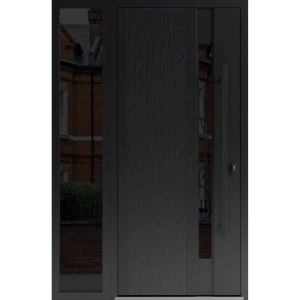 Front Exterior Prehung Steel Door / Dekton 0163 Ardesia Nero / Side Exterior Window Sidelite / Entry Metal Modern Painted W36+12" x H80" Left hand Inswing
