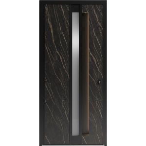 Front Exterior Aluminum Door with Hidden Handle / Hiddex 0155 Natural Noir / Prehung Entry Steel Metal Modern Painted W36"xH80" Right-hand Inswing