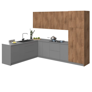Kitchen Harmony Collection Gray & Natural Teak Color Base Size 8x10Ft Wide