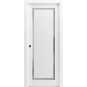 Sliding French Pocket Door with | Planum 0888 Painted White with Frosted Glass | Kit Trims Rail Hardware | Solid Wood Interior Bedroom Sturdy Doors-18" x 80"