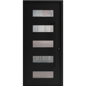 Front Exterior Prehung Aluminum Door / Iron 0255 Black / Entry Steel Metal Classic Painted 36 x 80 (36" x 80")-Right-hand Inswing
