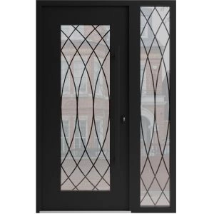 Front Exterior Prehung Aluminum Door / Iron 1600 Black / Entry Steel Metal Classic Painted 52 x 80 (36+16" x 80")-Left-hand Inswing